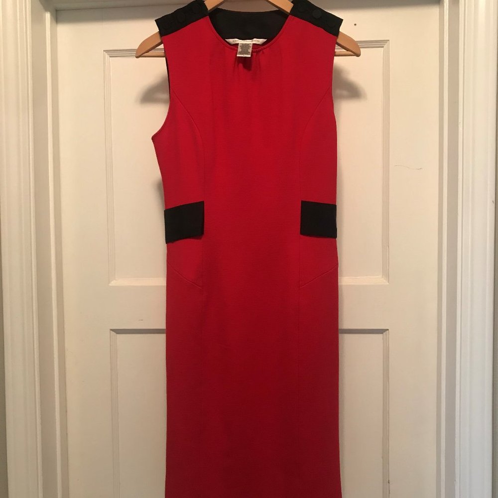 DVF Red Sleeveless Dress with Black Details